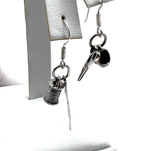 Sale $16 Firm! .925 Sterling Silver Ruler, Spool, Scissors and Thimble Earrings - Picture 5 of 11